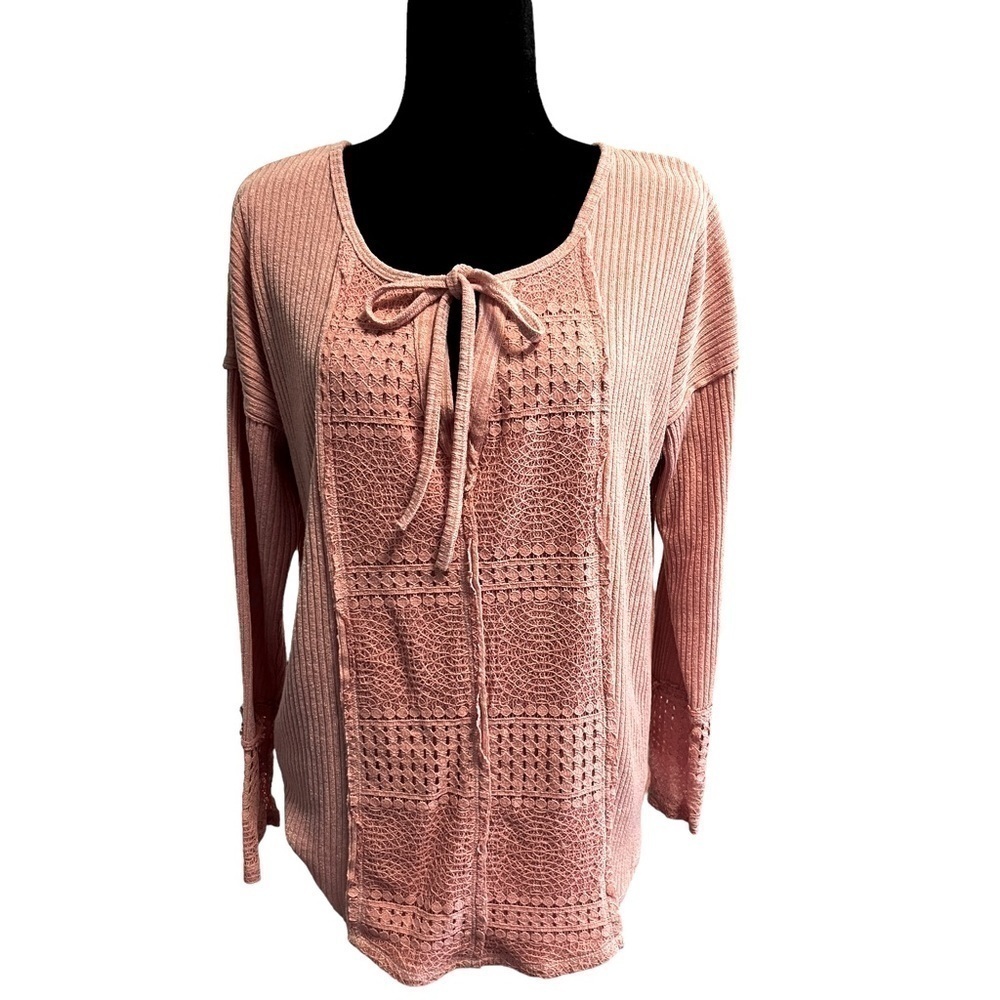 Suzanne Betro Eyelet Lace Blush Pink Tunic Top XL